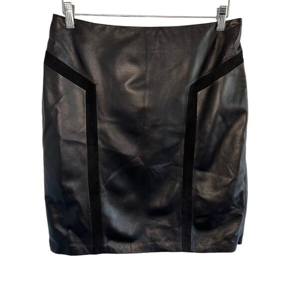 J. McLaughlin Black Leather Skirt with Suede Trims 8 NWT - Picture 2 of 8